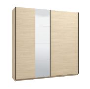 Armadio "Mitrovica" 01, color rovere chiaro, 1 anta a specchio, 2 scomparti, 2 barre appendiabiti, bordi in ABS, 220 x 61 x 217,5 cm