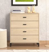 Cassettiera "Mitrovica" 02, color rovere chiaro, maniglie e gambe: nere, 4 cassetti, bordi in ABS, 80 x 40 x 90 cm