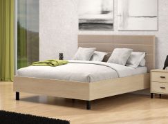 Letto matrimoniale "Mitrovica" 05, color rovere chiaro/beige, gambe nere, testiera imbottita, bordi in ABS, superficie di sdraio: 160 x 200 cm