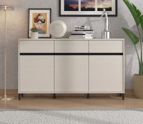 Cassettiera "Lapovo" 09, color cashmere, gambe nere, 3 ante a battente, 3 cassetti, 6 scomparti, bordi in ABS, 157 x 40 x 90 cm
