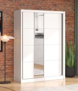 Armadio ad ante scorrevoli "Apatin" 07, bianco opaco, 1 anta a specchio, 5 ripiani, 2 barre appendiabiti, bordi in ABS, 155 x 60 x 215,5 cm