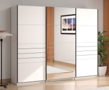 Armadio "Petrovac" 13, bianco opaco, 3 ante, 1 anta a specchio, 3 scomparti, 3 barre appendiabiti, 167 x 61 x 217 cm