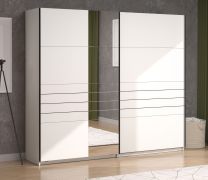 Armadio ad ante scorrevoli "Petrovac" 10, bianco opaco, 2 scomparti, 2 barre appendiabiti, bordi in ABS, 245 x 61 x 217,5 cm