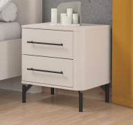 Comodino "Rekovac" 05, color cashmere, maniglie e gambe: nero, 2 cassetti, bordi in ABS, 51,5 x 40 x 56 cm