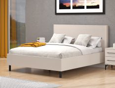 Letto matrimoniale "Rekovac" 06, color cashmere/beige, gambe nere, testiera imbottita, bordi in ABS, superficie di sdraio: 160 x 200 cm