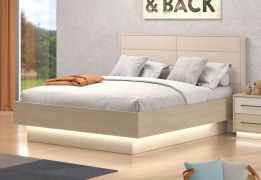 Letto matrimoniale "Mitrovica" 07, color rovere chiaro/beige, testiera imbottita, bordi in ABS, superficie di sdraio: 160 x 200 cm