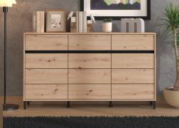 Madia "Lapovo" 08, color rovere Artisan, gambe: nero, 3 ante ad ante battenti, 3 cassetti, 6 scomparti, bordi in ABS, 157 x 40 x 90 cm