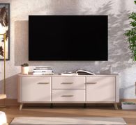 Mobile TV "Alibunar" 01, color cashmere, maniglie e gambre: rovere Artisan, 2 ante a battente, 2 cassetti, 2 scomparti, bordi in ABS, 154 x 40 x 52,5 cm