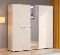 Armadio "Rekovac", color cashmere, maniglie e gambe: metallo, 5 ante, 1 anta a specchio, 7 ripiani, 2 barre appendiabiti, bordi in ABS, 224,5 x 56 x 210,5 cm