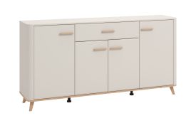 Cassettiera "Alibunar" 06, color cashmere, 4 ante a battente, 6 scomparti, 1 cassetto, 3 ripiani in legno, bordi in ABS, 179,5 x 40 x 90,5 cm