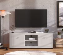 Mobile TV "Rakovica" 01, color cashmere, maniglie e gambe: metallo, 2 ante a battente, 4 scomparti, 2 passacavi, bordi in ABS. 147,5 x 41 x 53,5 cm