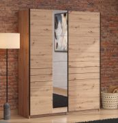 Armadio ad ante scorrevoli "Petrovac" 02, rovere Artisan, 1 anta a specchio, 2 ripiani, 2 barre appendiabiti, bordi in ABS, 145,5 x 60 x 217,5 cm