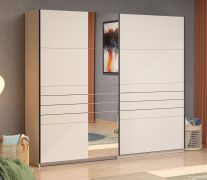 Armadio ad ante scorrevoli "Petrovac" 12, color cashmere, 2 scomparti, 2 barre appendiabiti, bordi in ABS, 245 x 61 x 217,5 cm