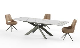 Tavolo pranzo allungabile Isome 01 | Bianco effetto marmo | Vetro temperato e ceramica | 180-260 x 95 cm