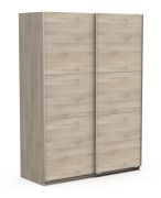 Armadio scorrevole 2 ante Liganga 03 | Rovere Sonoma | 203 x 148 x 60 cm | Melaminico | Due appendiabiti | Due vani