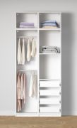Armadio a giorno "Aarwangen" 13, bianco, 4 scomparti, 4 cassetti interni, 1 ripiano in legno, 2 barre appendiabiti, 102 x 55 x 234 cm