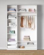 Armadio a giorno "Aarwangen" 14, bianco, 8 scomparti, 2 cassetti interni, 5 ripiani in legno, 2 barre appendiabiti, 154 x 55 x 234 cm