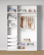 Armadio a giorno "Aarwangen", bianco, 7 scomparti, 4 cassetti interni, 4 ripiani in legno, 1 barra appendiabiti, 154 x 55 x 234 cm