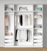 Armadio a giorno "Aarwangen" 20, bianco, 4 scomparti, 2 ripiani in legno, 3 cassetti interni, 3 barre appendiabiti, 3 cassetti interni, 206 x 55 x 234 cm