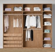 Armadio a giorno "Aarwangen" 21, color rovere Puccini, 8 scomparti, 4 ripiani in legno, 4 cassetti interni, 3 barre appendiabiti, 256,5 x 55 x 234 cm