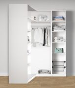 Armadio angolare a giorno "Aarwangen" 22, bianco, 11 scomparti, 7 scomparti in legno, 1 barra appendiabiti, 2 cesti portabiancheria, 108,5 x 55 x 234 cm