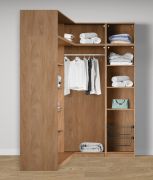 Armadio angolare a giorno "Aarwangen" 22, color rovere Puccini, 11 scomparti, 7 ripiani in legno, 1 barra appendiabiti, 2 cesti portabiancheria, 108,5 x 55 x 234 cm