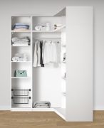 Armadio angolare a giorno "Aarwangen" 23, bianco, 11 scomparti, 7 ripiani in legno, 1 barra appendiabiti, 2 cesti portabiancheria, 108,5 x 55 x 234 cm