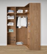 Armadio angolare a giorno "Aarwangen" 23, color rovere Puccini, 11 scomparti, 7 ripiani in legno, 1 barra appendiabiti, 2 cesti portabiancheria, 108,5 x 55 x 234 cm