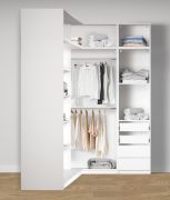 Armadio angolare a giorno "Aarwangen", bianco, 4 cassetti, 10 scomparti, 5 ripiani, 2 barre appendiabiti, 108,5 x 55 x 234 cm