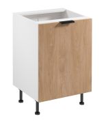 Mobile base da cucina | 1 anta a battente | Colore: bianco / rovere Puccini | Funzione Soft-Close | 60 x 52 x 87 cm | 2 ripiani | Maniglie in metallo | Piedini regolabili