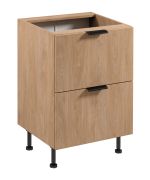 Mobile base da cucina | 2 cassetti | Colore: rovere Puccini | Piedini regolabili | Maniglia in metallo | Funzione Soft-Close | 60 x 52 x 87 cm | Lavorazione di alta qualità