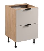 Mobile base da cucina | 2 cassetti | Colore: rovere Puccini / beige | Funzione Soft-Close | 60 x 52 x 87 cm | Maniglie in metallo | Finiture di alta qualità | Gambe regolabili