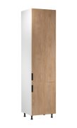 Mobile da cucina | 2 ante a battente | Colore: bianco / rovere Puccini | 1 ripiano | 60 x 58 x 247 cm | Funzione Soft-Close | per l'installazione di un frigorifero | Apertura ante: a sinistra