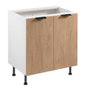 Mobile base da cucina | 2 ante a battente | Colore: bianco / rovere Puccini | 2 ripiani | Funzione Soft-Close | 80 x 52 x 87 cm | Maniglie in metallo | Piedini regolabili