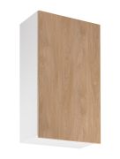 Pensile da cucina | 1 anta a battente | Colore: bianco / rovere Puccini | Funzione Soft-Close | 3 scomparti | 60 x 32 x 100 cm | Lavorazione di alta qualità | Apertura anta: a destra