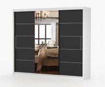 Armadio scorrevole Cevennen 09 | Bianco/Nero | 3 ante con specchio | 12 scomparti | 218 x 250 x 61 cm