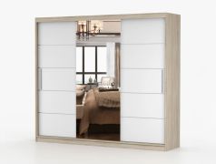 Armadio scorrevole Cevennen 10 | Bianco & Rovere Sonoma | 3 ante con specchio | 12 scomparti | 218 x 250 x 61 cm
