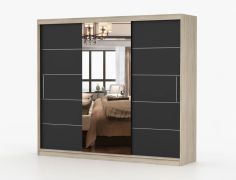 Armadio scorrevole Cevennen 12 | Nero e rovere Sonoma | 3 ante con specchio | 12 scomparti | 218 x 250 x 61 cm