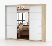 Armadio scorrevole Cevennen 19 | Bianco e rovere Artisan | 3 ante con specchio | 12 scomparti | 218 x 250 x 61 cm
