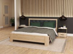Letto matrimoniale Troodos 01 | Rovere e nero lucido | Rete a doghe inclusa | 160 x 200 cm