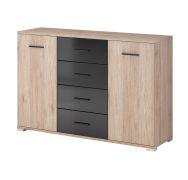 Cassettiera Troodos 03 | Rovere/Nero Lucido | 2 Ante, 6 Scomparti, 4 Cassetti | Piano Antigraffio | 93 x 135 x 42 cm
