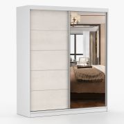 Armadio scorrevole con specchio | 2 ante, 6 scomparti | Bianco e seta | 218 x 183 x 61 cm