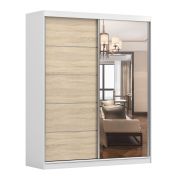 Armadio scorrevole "Cuillin" 02 | Bianco/Rovere Sonoma | Specchio frontale | 2 ante | 6 scomparti | 218 x 183 x 61 cm