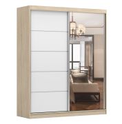 Armadio scorrevole Cuillin 09 | Rovere Sonoma e bianco | Specchio frontale | 6 scomparti | 218 x 183 x 61 cm