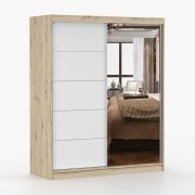 Armadio scorrevole Galtee 05 | Bianco e rovere Artisan | Specchio frontale | 6 scomparti | 195 x 160 x 61 cm