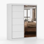 Armadio scorrevole Galtee 06 | Bianco con specchio | 2 ante | 6 scomparti | 195 x 160 x 61 cm