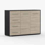 Cassettiera "Comarca" 29 | rovere Sonoma e nero | 2 ante, 3 scomparti, 4 cassetti | 96 x 135 x 45 cm