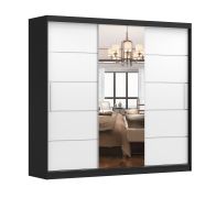 Armadio scorrevole Gorski 58 | Bianco/Nero | 2 ante con specchio | 12 scomparti | 218 x 233 x 61 cm