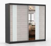 Armadio scorrevole Gorski 62 | Bianco opaco/Nero | Specchio integrato | 218 x 233 x 61 cm | Maniglie metallo