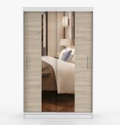 Armadio scorrevole "Rudawy" 10 | Rovere Sonoma e bianco | Specchio frontale | 2 ante, 6 scomparti | 200 x 120 x 61 cm